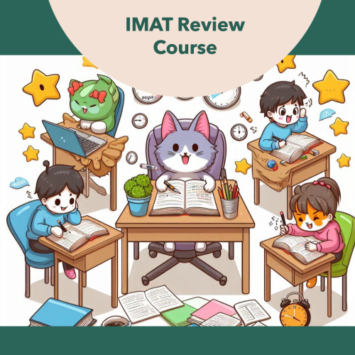 IMAT intense review course animated with cute figures trying hard to be best and stars in Ima